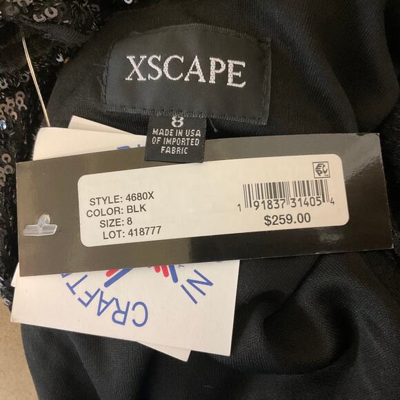 XSCAPE Sequined Long Sleeve Cut Out Mini Sheath Cocktail Dress Black Size 8 - Picture 9 of 10